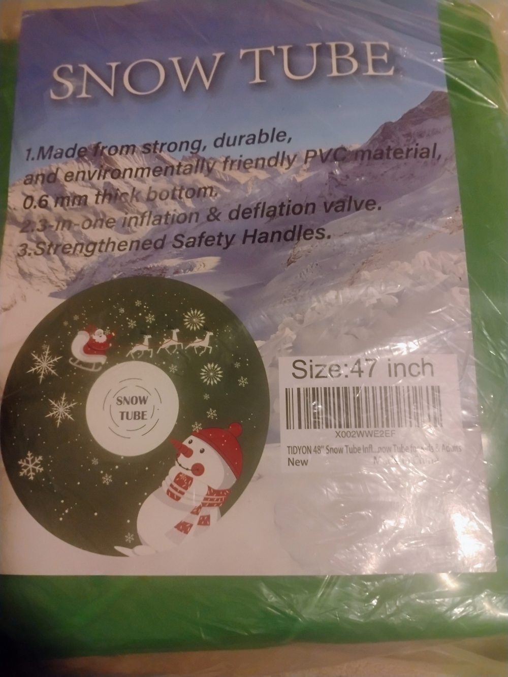 Green Snow Tube for Kids with Festive Snowman Design